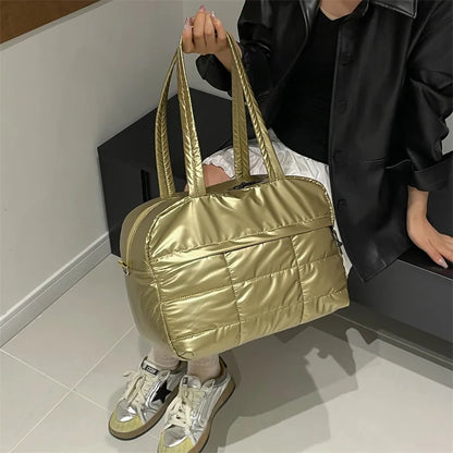 Quilted Nylon Tote Bag for Women – Crossbody Shoulder Bag