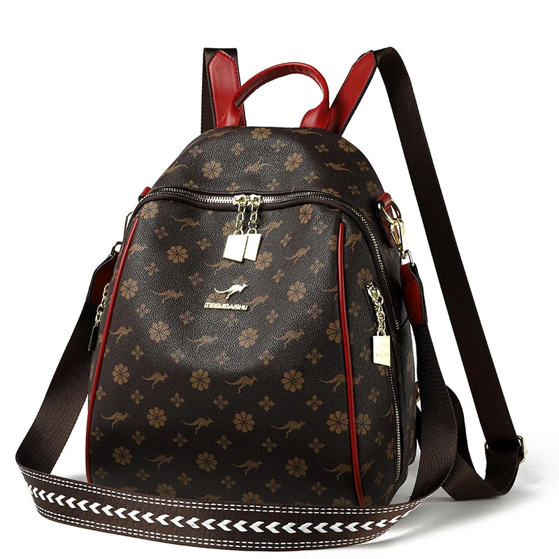 Designer Print Leather Backpack for Women – Large Capacity