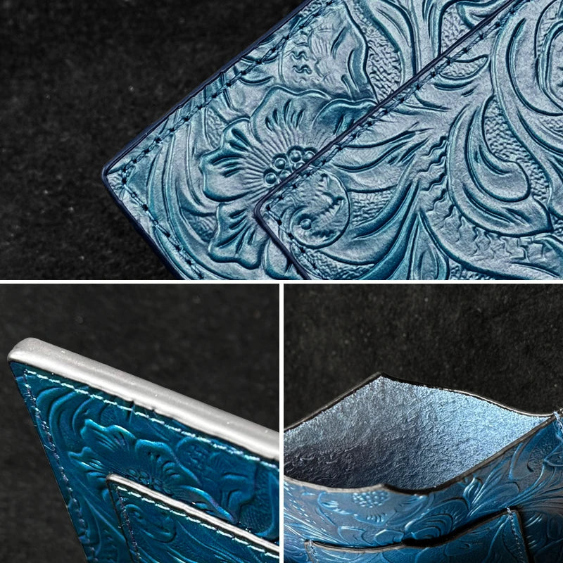 Genuine Leather Passport Holder – Floral Embossed Travel Wallet
