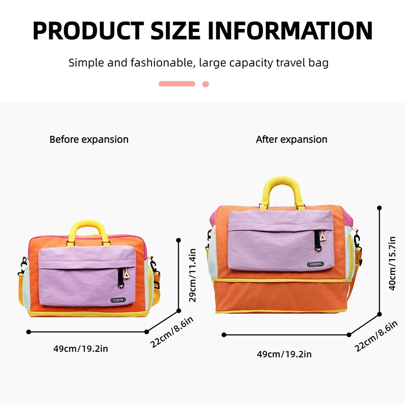Expandable Travel Duffle Bag – Color Block Weekend Overnight Bag