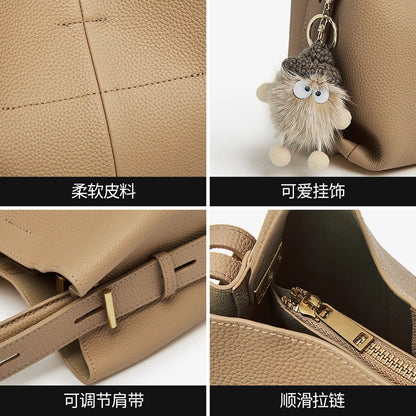 Foxer Simple Genuine Leather Handbag Women S Shoulder Bag Tote Bucket Large Capacity Female Cross