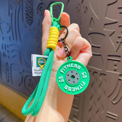 Fitness Weight Plate Keychain with Braided Wrist Lanyard