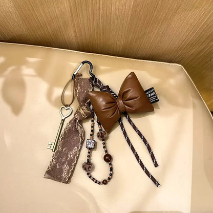 Cute Bow Mini Bag Keychain Charm – Quilted Leather Key Holder Pendant
