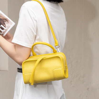 Genuine Leather Mini Boston Bag – Women's Luxury Top Handle Crossbody