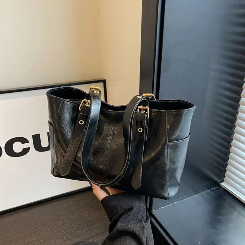 PU Leather Tote Bag Retro Large Capacity Women's Shoulder Bag