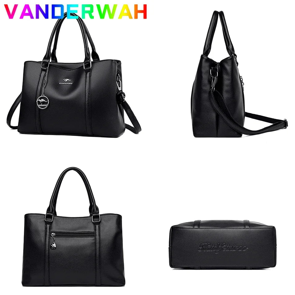 Women's Leather Tote Bag – Large Capacity Shoulder & Crossbody Handbag
