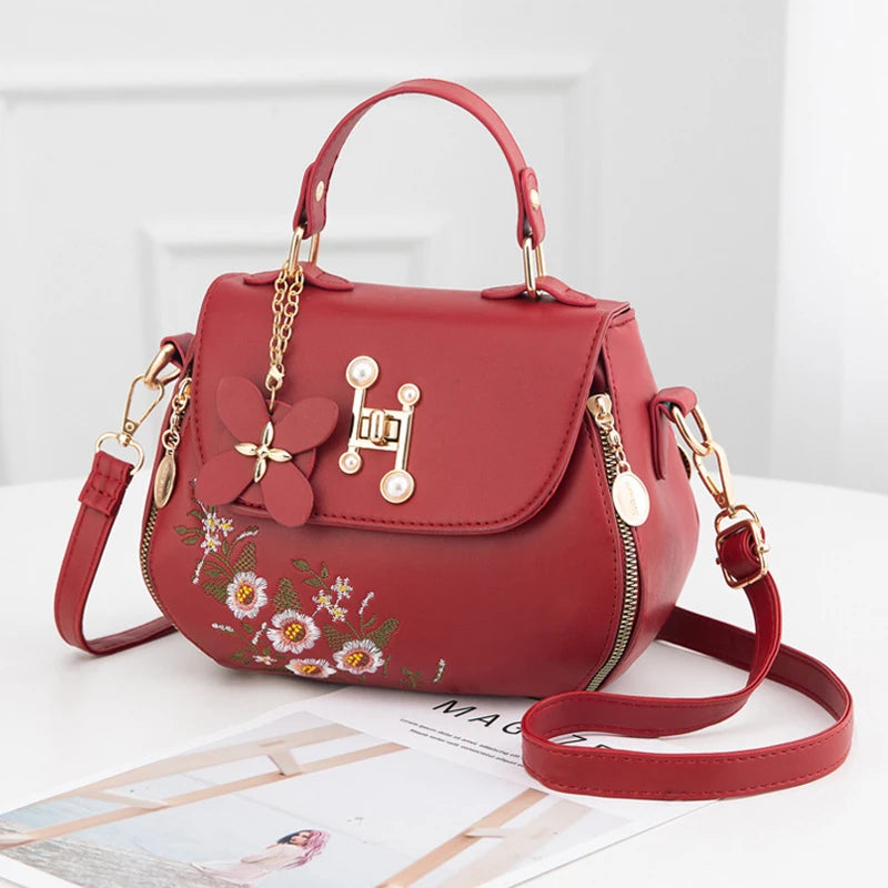 Embroidered Floral Crossbody Handbag for Women – PU Leather Shoulder Bag