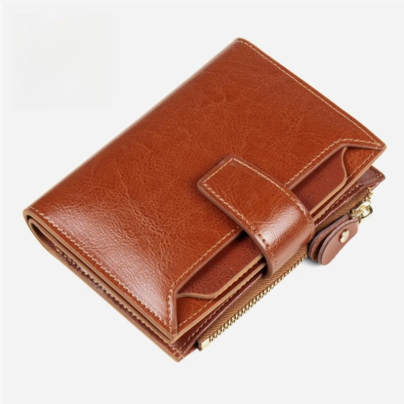 RFID Blocking Genuine Leather Women's Wallet – Zip Coin & Multi-Card Organizer