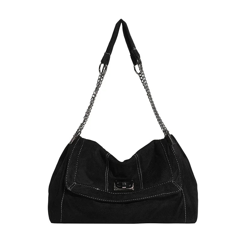 Denim Chain Shoulder Bag for Women – Large Capacity Retro Hobo
