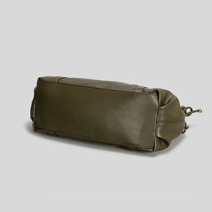 Vintage Large Ruched Drawstring Soft Leather Tote Bag Women S Crossbody Simple Handbag Commuter