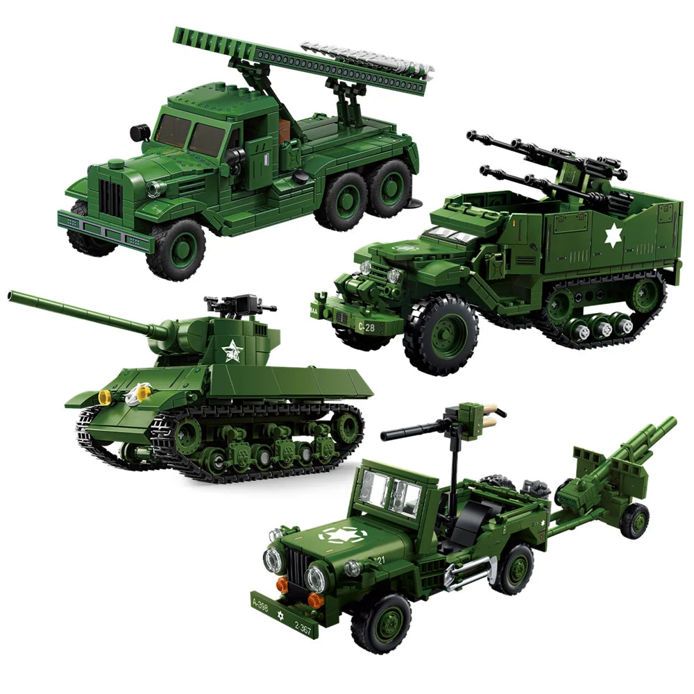 WWII M16 Half-Track Anti-Aircraft Building Blocks Set