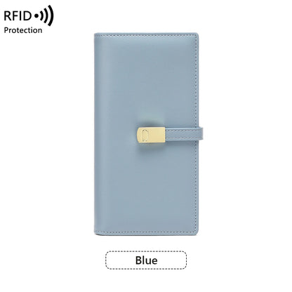 RFID Blocking Ultra-Thin Long Wallet for Women – PU Leather Double Fold Card Clip