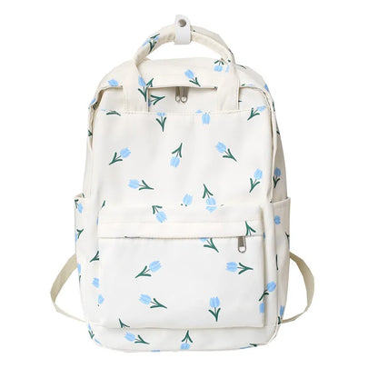 Floral Print Nylon Backpack – Lightweight Women's School Bag