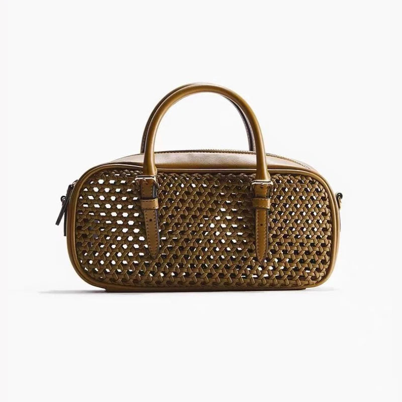 Woven Hollow Boston Bag – Vintage Luxury Women's Bowling Handbag