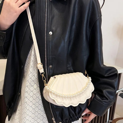 Pearl Chain Seashell Handbag – Women's PU Leather Shoulder Bag