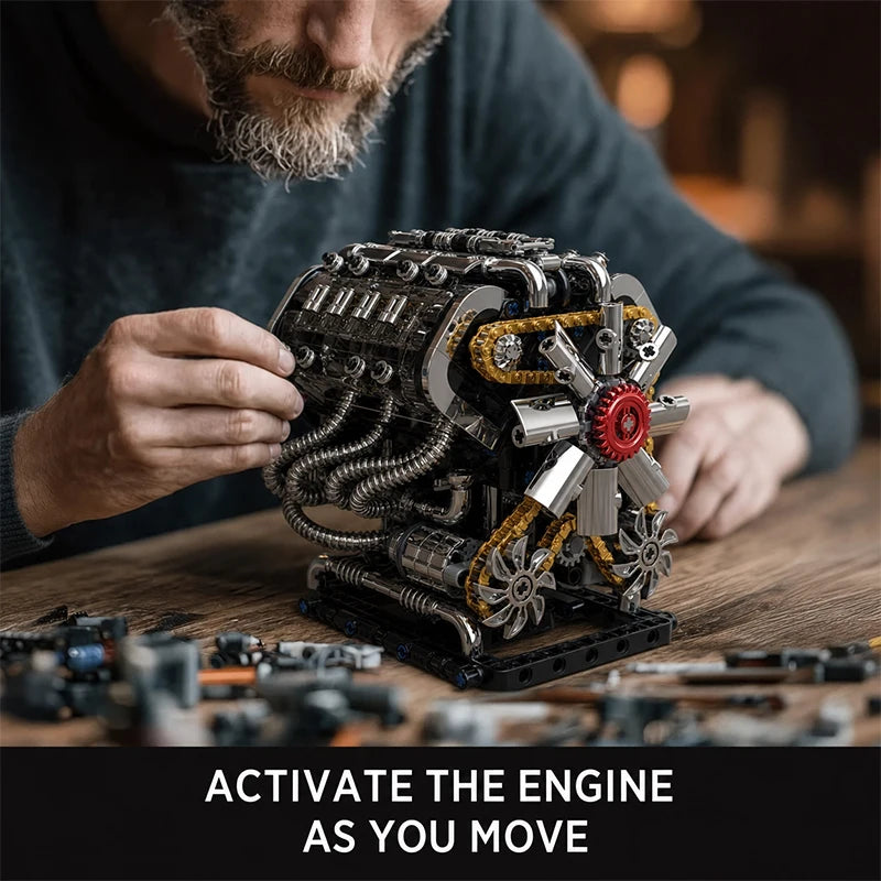 V10 Engine Building Blocks Set – 808 Pcs Motorized MOC Model