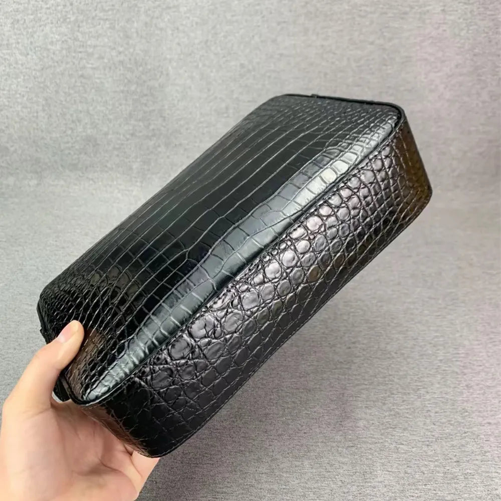 Crocodile Leather Crossbody Bag for Men – Black Shoulder Clutch