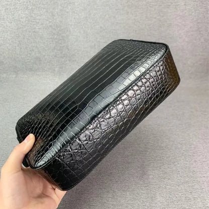 Crocodile Leather Crossbody Bag for Men – Black Shoulder Clutch