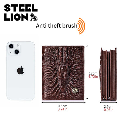Men's Genuine Leather Wallet – Crocodile Pattern, Large Capacity
