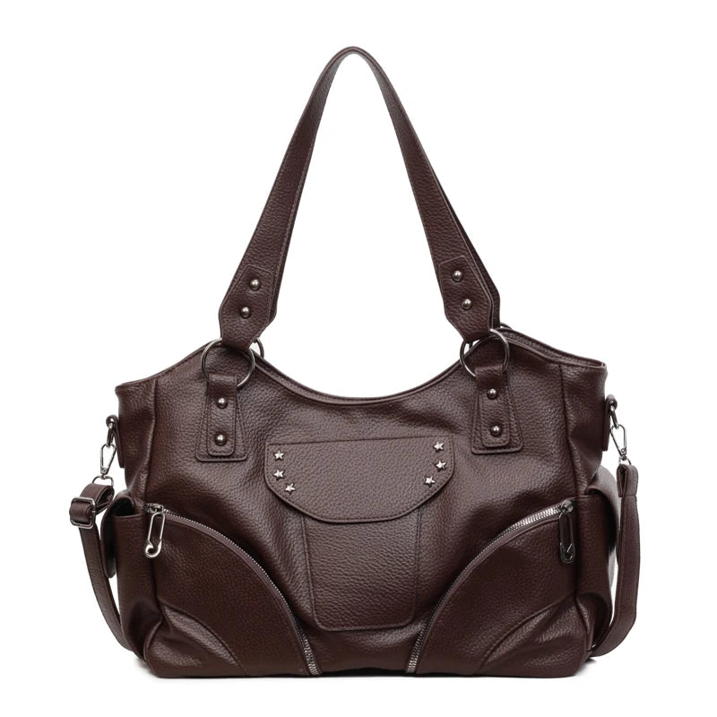 Motorcycle Style Tote Bag for Women – Y2K Leather Crossbody Shoulder Bag