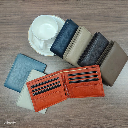 Men's Genuine Cow Leather Short Wallet with Coin Pocket
