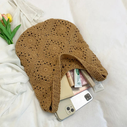 Woven Straw Tote Bag – French Crochet Large Shoulder Handbag