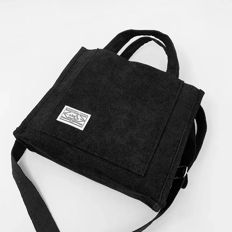 Women Corduroy Zipper Shoulder Bag Small Cotton Canvas Handbag Casual Tote Female Eco Crossbody