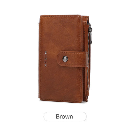RFID Blocking Women's Trifold Wallet – Retro PU Leather Multi-Card Slot