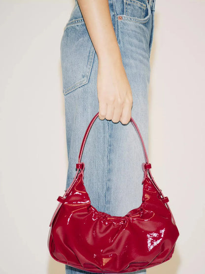 Pleated Patent Leather Shoulder Bag – Women's Underarm Hobo Purse