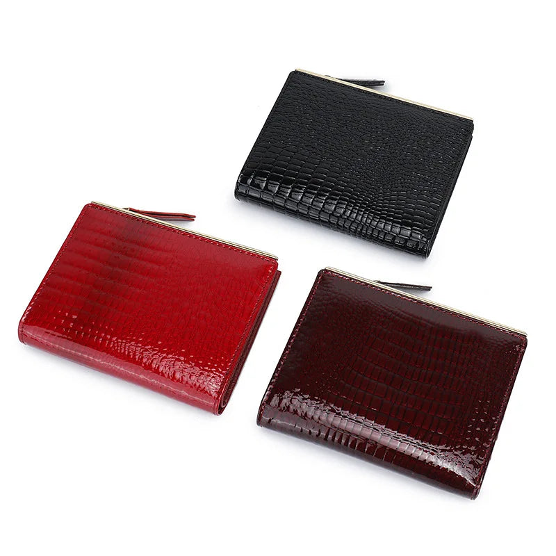 Genuine Leather Bifold Wallet for Women – Multi-Card Slots with Zipper