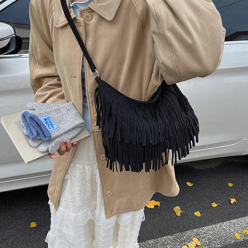 Fringe Suede Hobo Shoulder Bag – Boho Crossbody Bag for Women