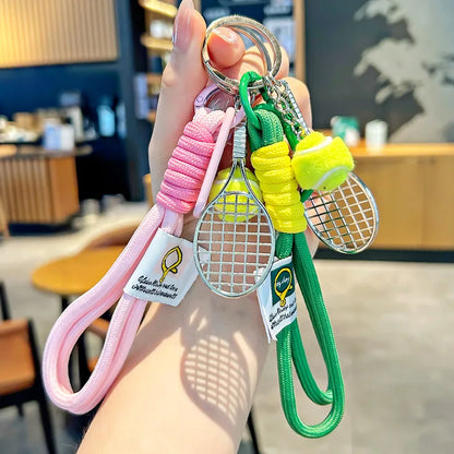 Tennis Racket Keychain – Handwoven Rope Bag Charm & Key Ring