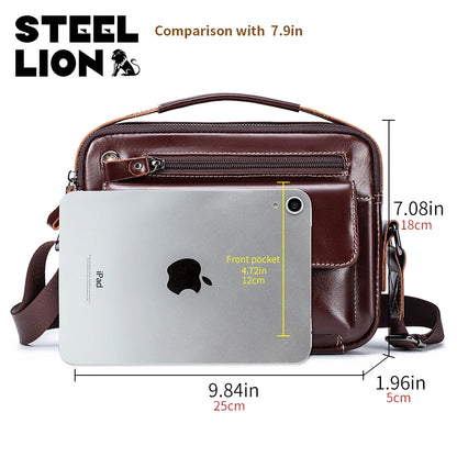 Steel Lion Men's Leather Crossbody Bag – Casual Horizontal Shoulder Bag