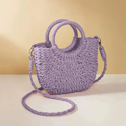 Moon-Shaped Straw Handbag – Handmade Women Beach & Crossbody Bag