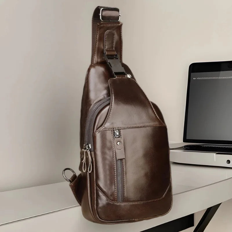 Genuine Leather Sling Bag for Men – Casual Chest & Shoulder Crossbody