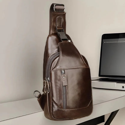 Genuine Leather Sling Bag for Men – Casual Chest & Shoulder Crossbody