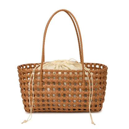 Hollow-Out Woven Basket Tote Bag – Boho Beach Handbag