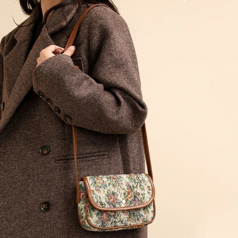 Vintage Floral Tapestry Crossbody Bag for Women