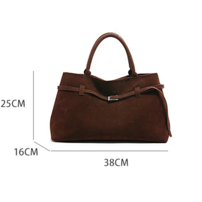 Faux Suede Tote Bag Large Capacity Buckle Handbag for Women