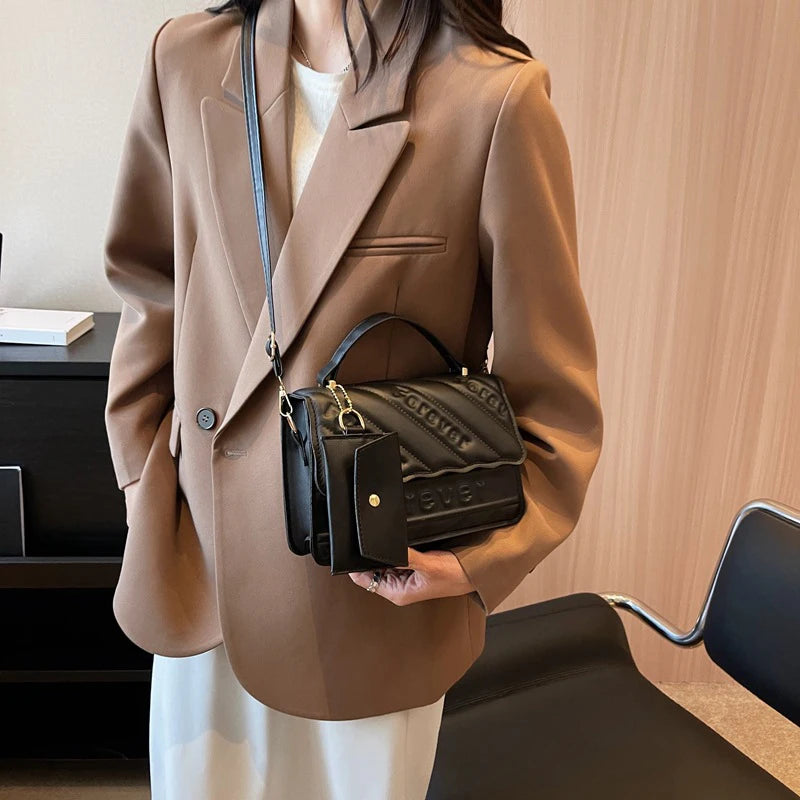 Quilted PU Leather Crossbody Bag with Braided Handle