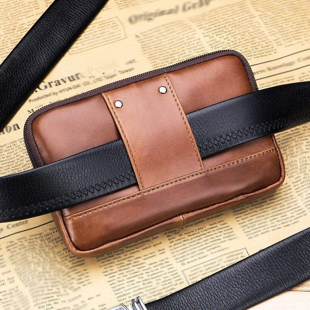 Men's Genuine Leather Belt Phone Pouch