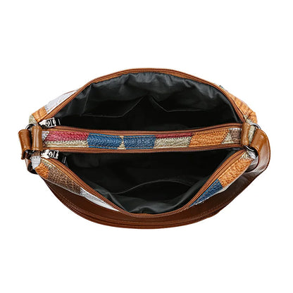 Patchwork Leather Shoulder Bag – Large Capacity Vintage Hobo Handbag