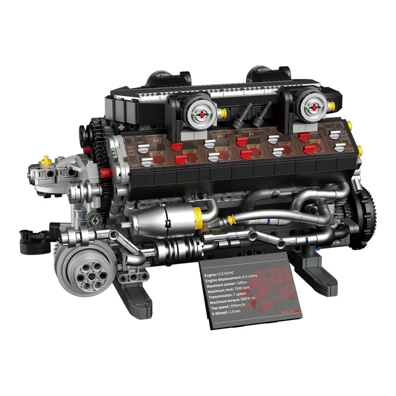 V12 Engine MOC Building Blocks Set – 1400pcs Motorized Technic Model