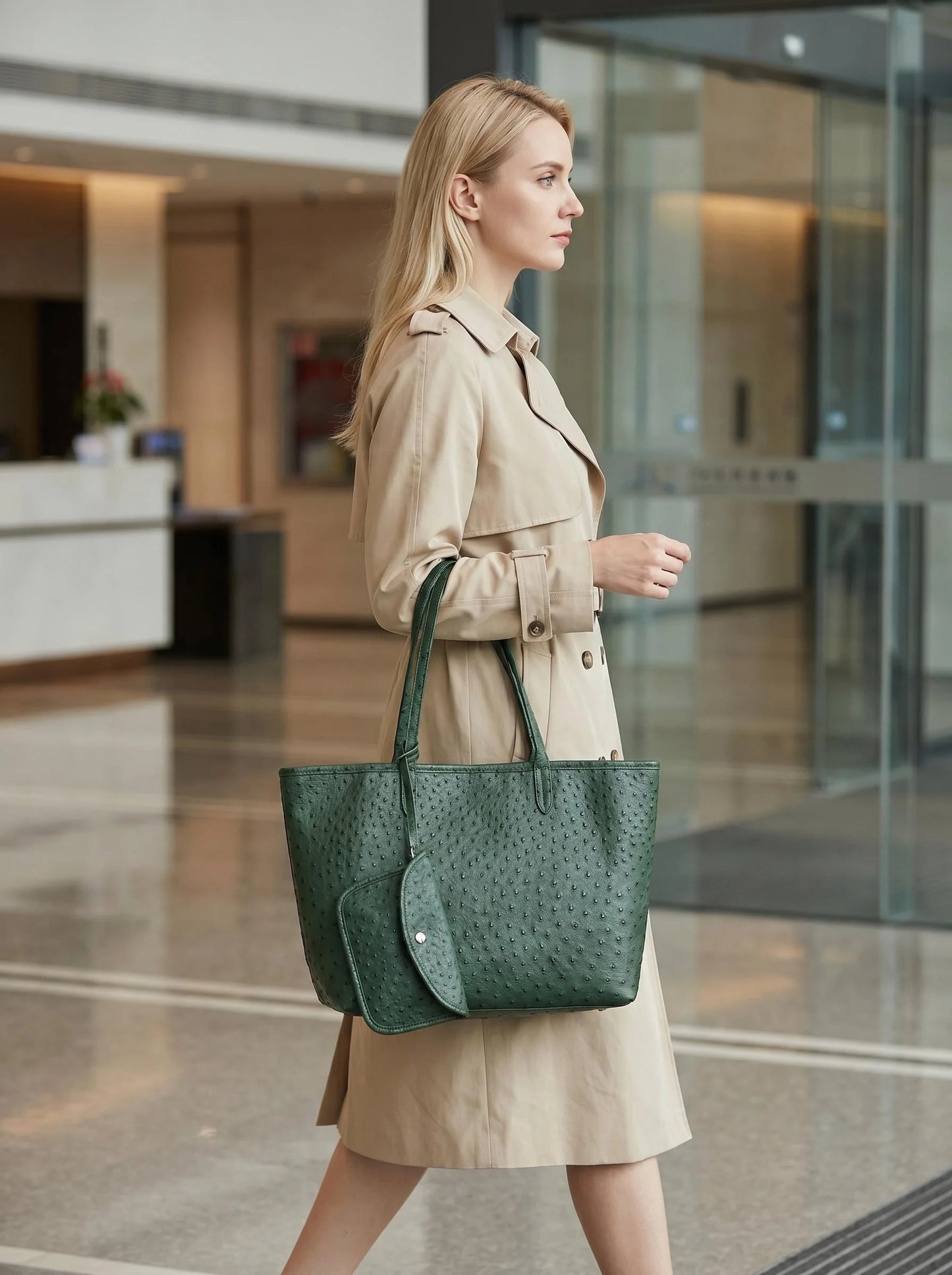 Ostrich Pattern Tote Bag with Mini Pouch – Women's Large Shoulder Bag