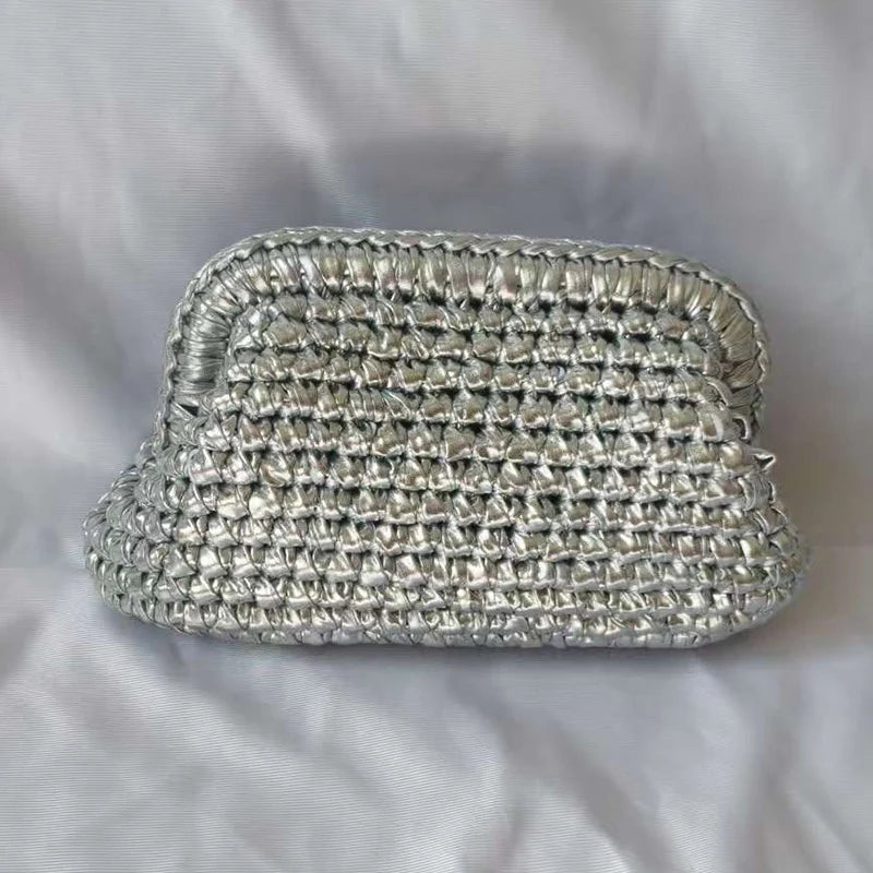 Metallic Crochet Clutch Bag – Woven Evening Purse