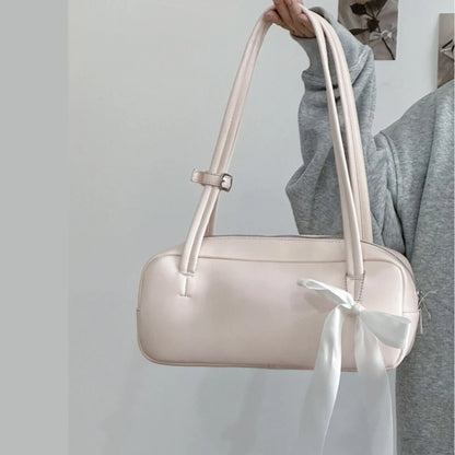 Bow Shoulder Bag Women's PU Leather Zipper Handbag with Star Charm