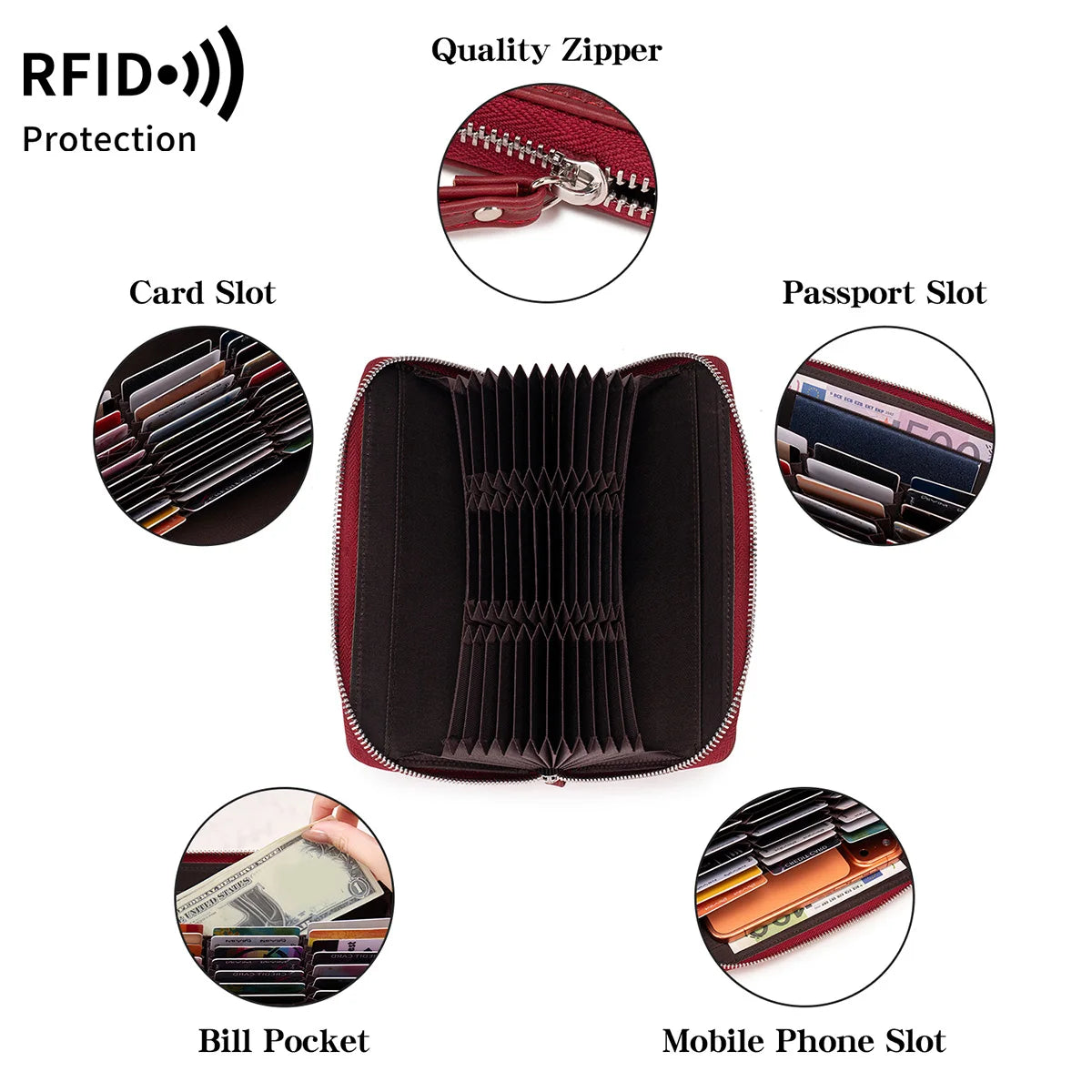 RFID Blocking Women's Large Accordion Wallet Clutch