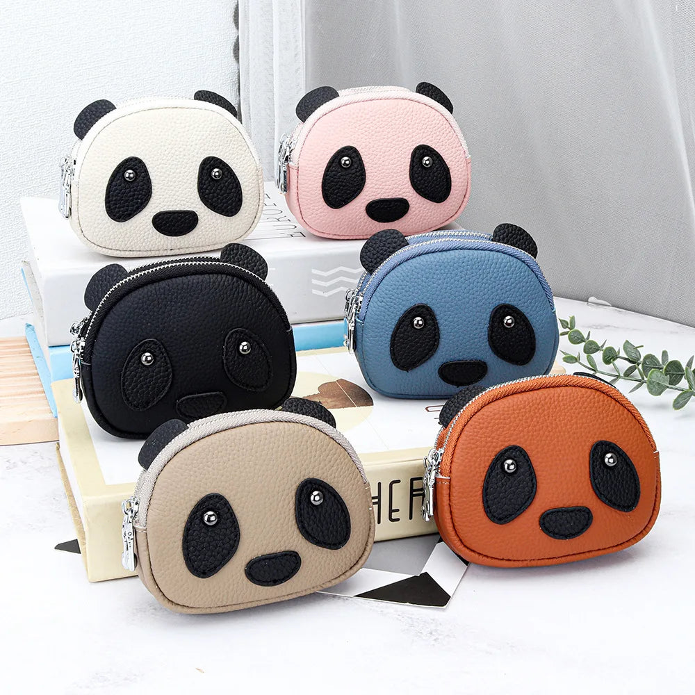 Panda Coin Purse – Genuine Cowhide Leather Double Zipper Wallet