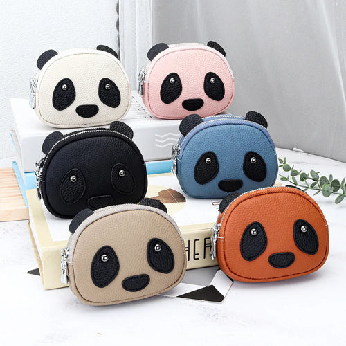 Panda Coin Purse – Genuine Cowhide Leather Double Zipper Wallet