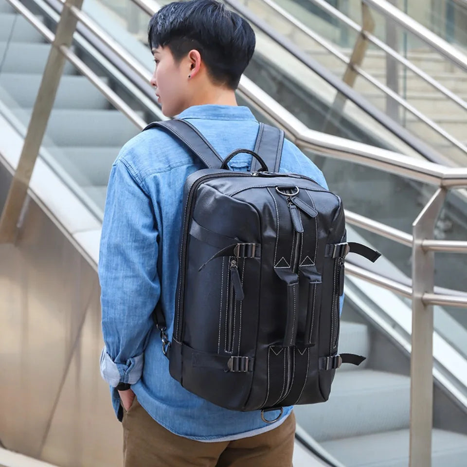 Large Travel Backpack for Men – Multi-Functional PU Leather Bag